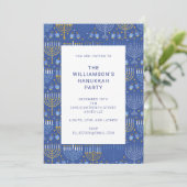 Modern Blue Yellow Menorah Hanukkah Party Kaart (Staand voorkant)