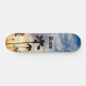 Modern Blue Yellow Personalized Palm Tree Sunset Persoonlijk Skateboard (Horizontaal)