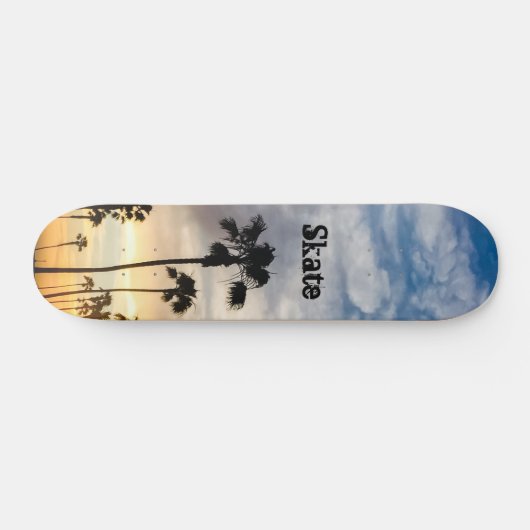 Modern Blue Yellow Personalized Palm Tree Sunset Persoonlijk Skateboard (Horizontaal)