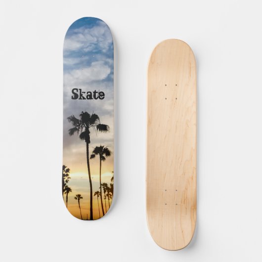Modern Blue Yellow Personalized Palm Tree Sunset Persoonlijk Skateboard (Voorkant)