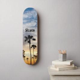 Modern Blue Yellow Personalized Palm Tree Sunset Persoonlijk Skateboard