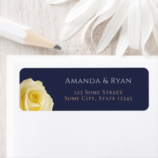 Modern Blue Yellow Rose Floral Wedding Address Etiket (Insitu)