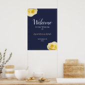 Modern Blue Yellow Roses Floral Wedding Welcome Poster (Keuken)