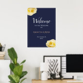 Modern Blue Yellow Roses Floral Wedding Welcome Poster (Thuiskantoor)