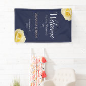 Modern Blue Yellow Roses Floral Wedding Welcome Spandoek (Insitu)