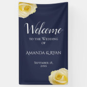 Modern Blue Yellow Roses Floral Wedding Welcome Spandoek (Verticaal)