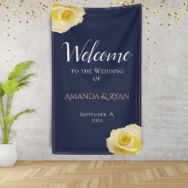 Modern Blue Yellow Roses Floral Wedding Welcome Spandoek