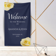 Modern Blue Yellow Roses Floral Wedding Welcome