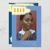 Modern BLUE YELLOW SPLASH Afstuderen AFSTUDEERDER Aankondiging (Voorkant / Achterkant)