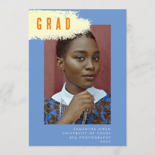 Modern BLUE YELLOW SPLASH Afstuderen AFSTUDEERDER Aankondiging (Voorkant)