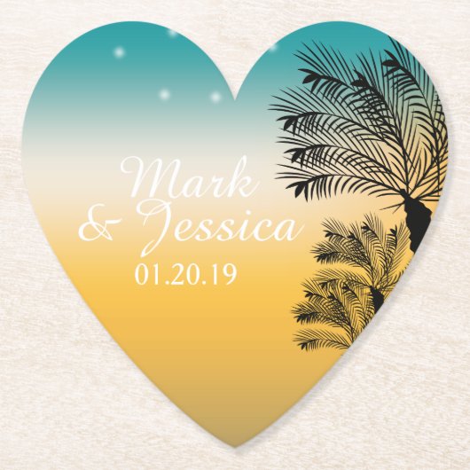 Modern Blue Yellow Sunset Tropical Beach Palms Kartonnen Onderzetters (Voorkant)