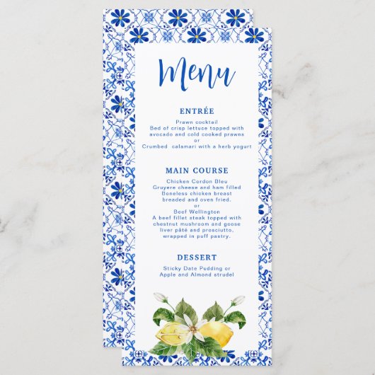 Modern Blue Yellow Tegel Lemon Menu (Voorkant / Achterkant)