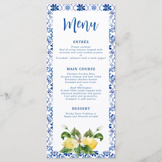 Modern Blue Yellow Tegel Lemon Menu (Voorkant)