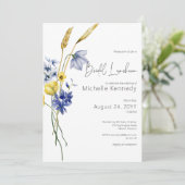 Modern Blue & Yellow Wildflowers Bridal Luncheon Kaart (Staand voorkant)