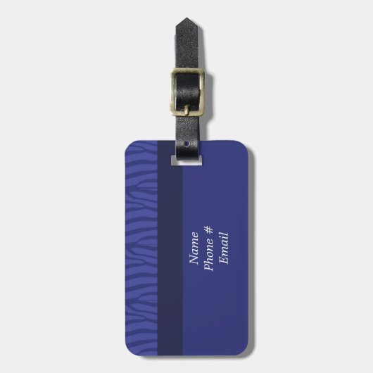 Modern Blue Zebra Pattern Bagagelabel (Voorkant verticaal)