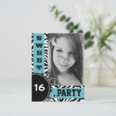 Modern Blue Zebra Sweet 16 Birthday Party Kaart (Staand voorkant)