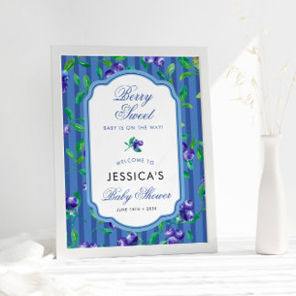 Modern Blueberries Berry Sweet Baby shower Poster