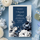 Modern Blues & Grey Bloemen Huwelijk Kaart