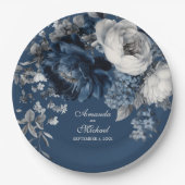 Modern Blues & Grey Bloemen Huwelijk Papieren Bordje (Voorkant)