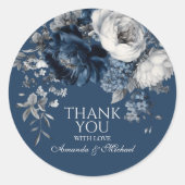 Modern Blues & Grey Bloemen Huwelijk Ronde Sticker (Voorkant)