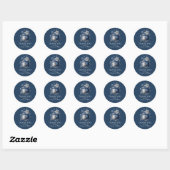 Modern Blues & Grey Bloemen Huwelijk Ronde Sticker (Vel)