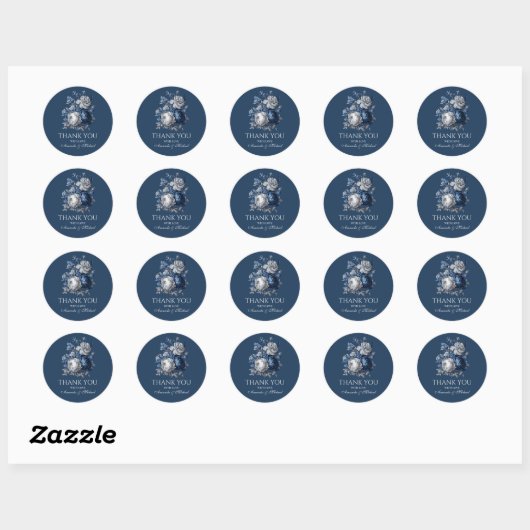 Modern Blues & Grey Bloemen Huwelijk Ronde Sticker (Vel)