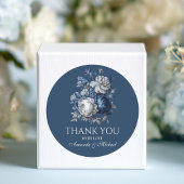 Modern Blues & Grey Bloemen Huwelijk Ronde Sticker