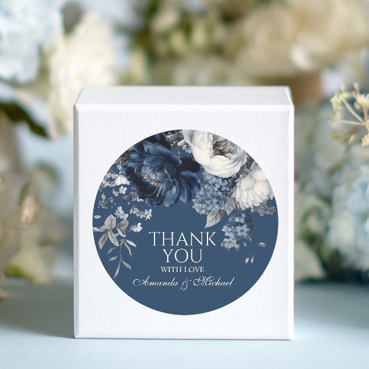 Modern Blues & Grey Bloemen Huwelijk Ronde Sticker