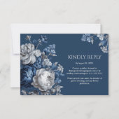 Modern Blues & Grey Bloemen Huwelijk RSVP Kaartje (Voorkant)