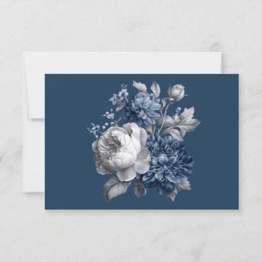 Modern Blues & Grey Bloemen Huwelijk RSVP Kaartje (Achterkant)