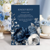 Modern Blues & Grey Bloemen Huwelijk RSVP Kaartje