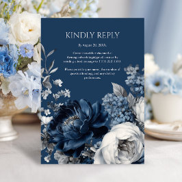 Modern Blues & Grey Bloemen Huwelijk RSVP Kaartje