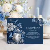 Modern Blues & Grey Bloemen Huwelijk RSVP Kaartje