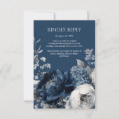 Modern Blues & Grey Bloemen Huwelijk RSVP Kaartje (Voorkant)