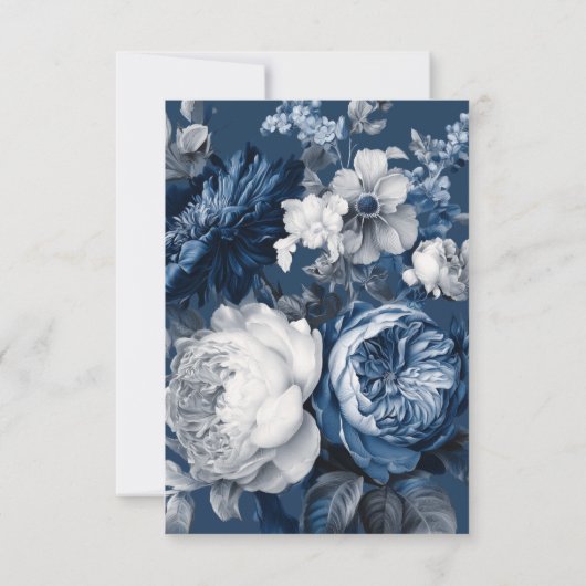 Modern Blues & Grey Bloemen Huwelijk RSVP Kaartje (Achterkant)
