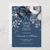Modern Blues & Grey Bloemen Huwelijk Save The Date (Voorkant)