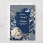 Modern Blues & Grey Bloemen Huwelijk Save The Date (Voorkant)