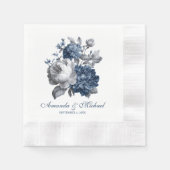 Modern Blues & Grey Bloemen Huwelijk Servet (Voorkant)
