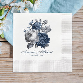 Modern Blues & Grey Bloemen Huwelijk Servet