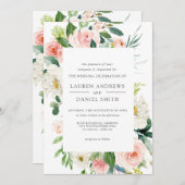Modern Blush | Alles in één Chic Floral Wedding Kaart (Voorkant / Achterkant)