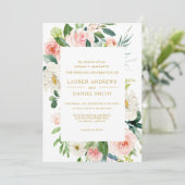 Modern Blush | Alles in één gouden Floral bruiloft Kaart (Staand voorkant)