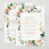 Modern Blush | Alles in één gouden Floral bruiloft Kaart (Voorkant / Achterkant)