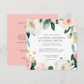 Modern Blush | Alles in één roze botanische bruilo Kaart (Voorkant / Achterkant)