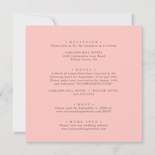 Modern Blush | Alles in één roze botanische bruilo Kaart (Achterkant)