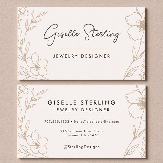 Modern Blush and Black Botanical Jewelry Designer Visitekaartje