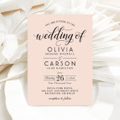 Modern Blush and Black Script Wedding Kaart