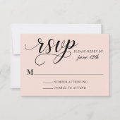 Modern Blush and Black Script Wedding RSVP Kaartje (Voorkant)