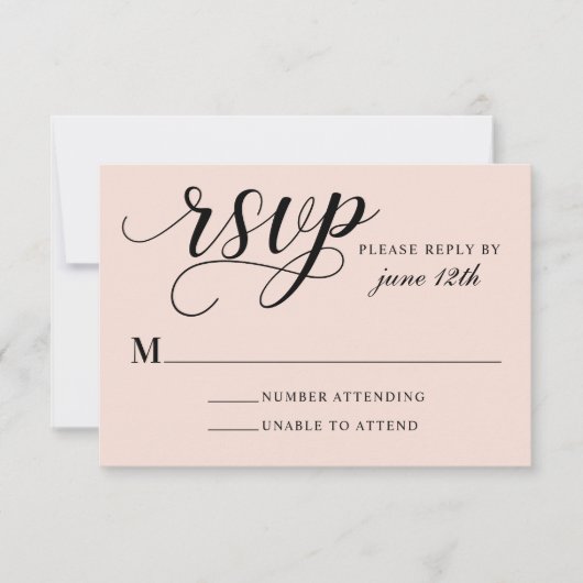 Modern Blush and Black Script Wedding RSVP Kaartje (Voorkant)
