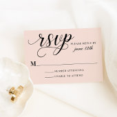 Modern Blush and Black Script Wedding RSVP Kaartje