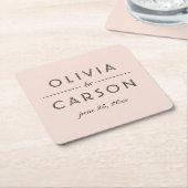 Modern Blush and Black Wedding Monogram Kartonnen Onderzetters (Schuin)